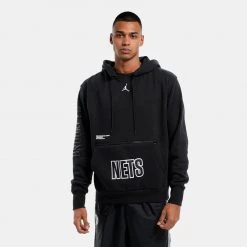 Jordan Brooklyn Nets Fleece Ανδρική Μπλούζα με Κουκούλα Black