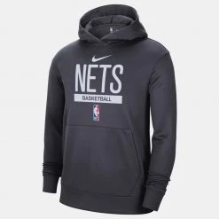 Nike Dri-FIT NBA Brooklyn Nets Spotlight Ανδρική Μπλούζα με Κουκούλα ANTHRACITE